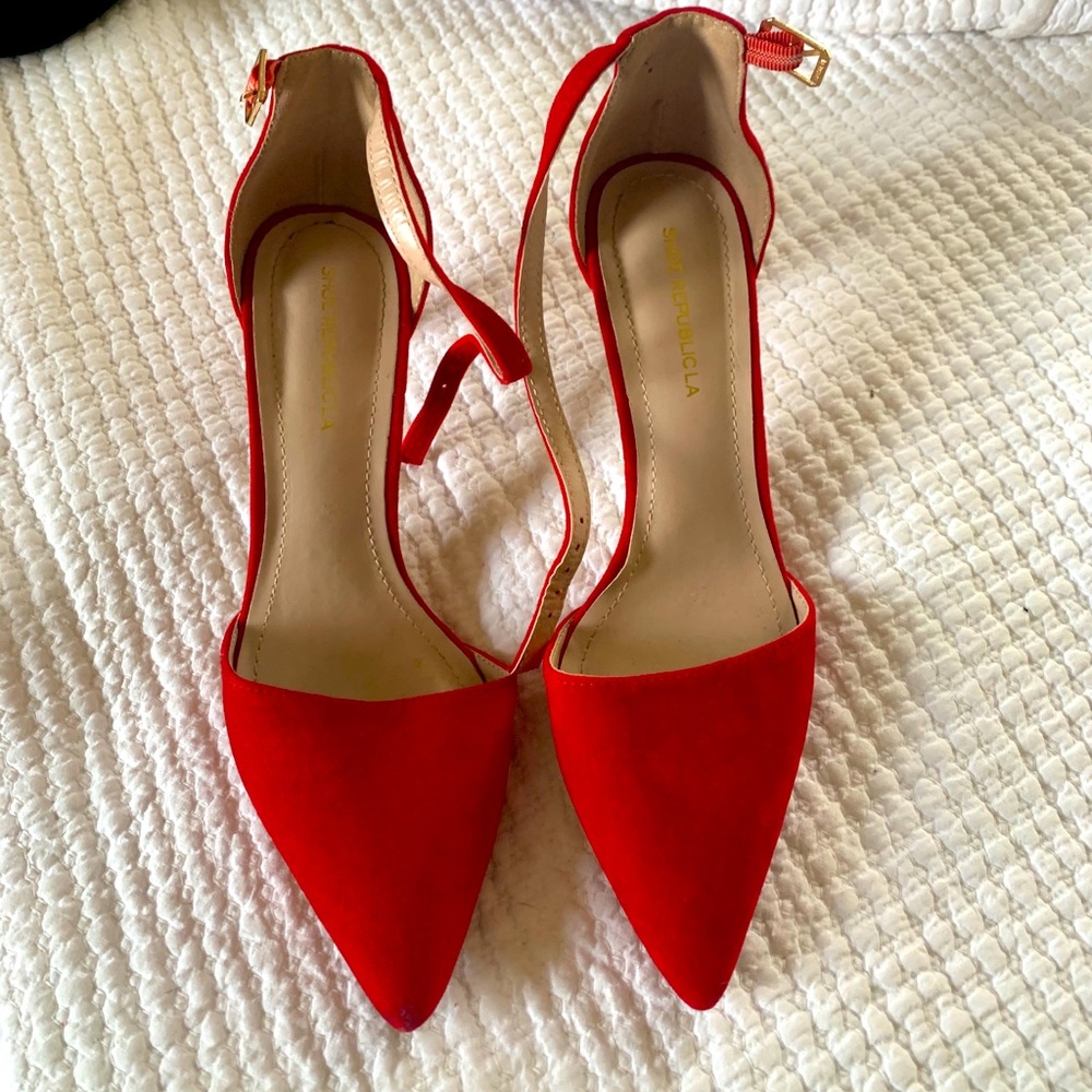 Red velvet heels
